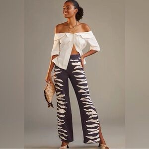 Anthropologie Maeve Blue and White Patterned Pants